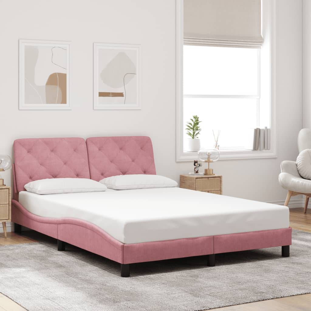 vidaXL Bettgestell mit LED ohne Matratze Rosa 140x200 cm Samt