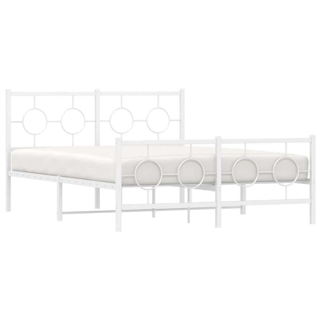 vidaXL Bettgestell mit Kopf- und Fußteil Metall Weiß 135x190 cm