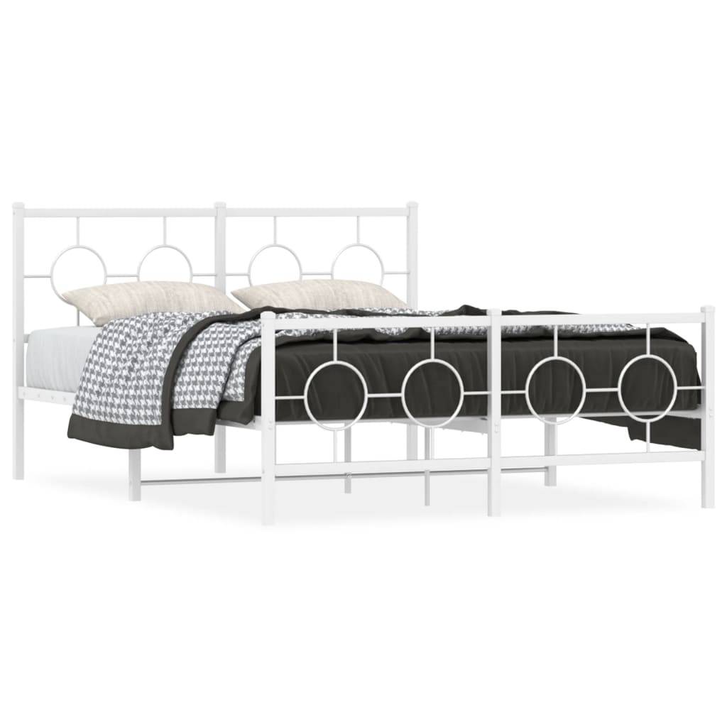 vidaXL Bettgestell mit Kopf- und Fußteil Metall Weiß 135x190 cm