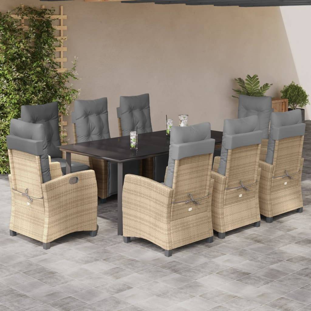 vidaXL 9-tlg. Garten-Essgruppe mit Kissen Beigemischung Poly Rattan