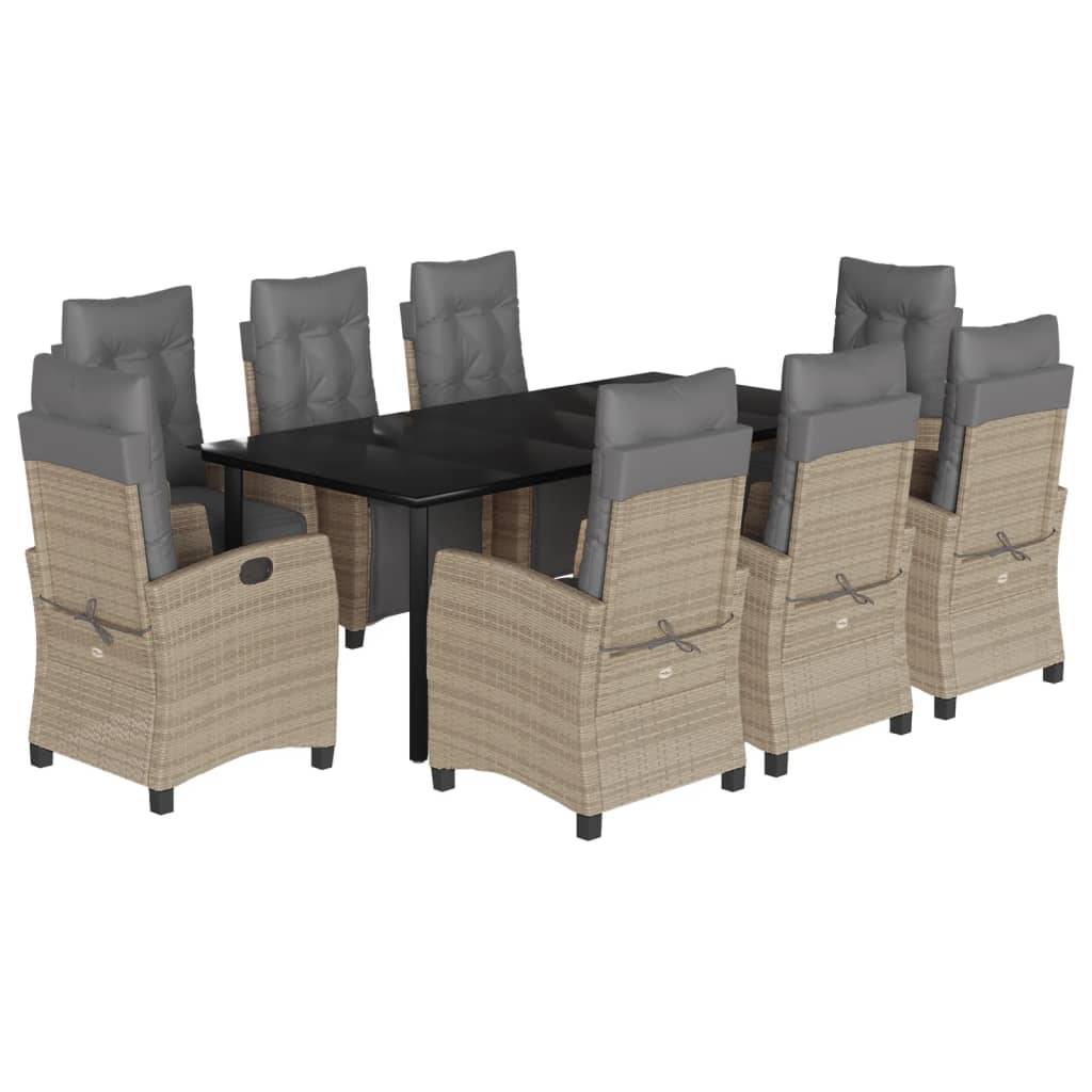 vidaXL 9-tlg. Garten-Essgruppe mit Kissen Beigemischung Poly Rattan