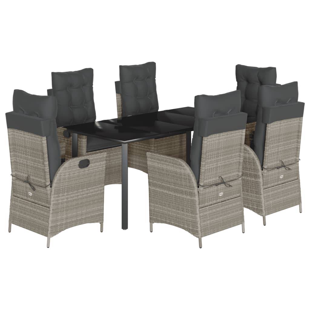 vidaXL 7-tlg. Garten-Essgruppe mit Kissen Hellgrau Poly Rattan
