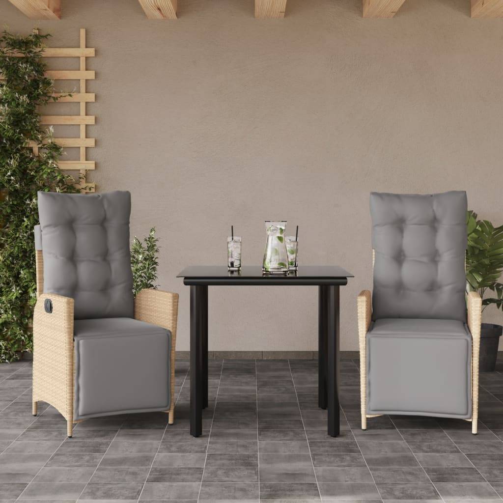 vidaXL 3-tlg. Garten-Essgruppe mit Kissen Beigemischung Poly Rattan