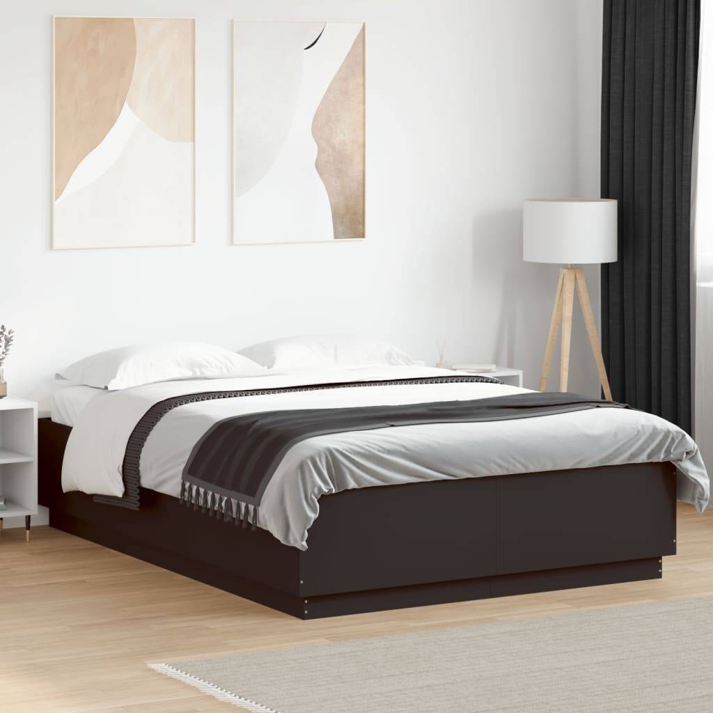 vidaXL Bettgestell mit LED ohne Matratze Schwarz 150x200 cm