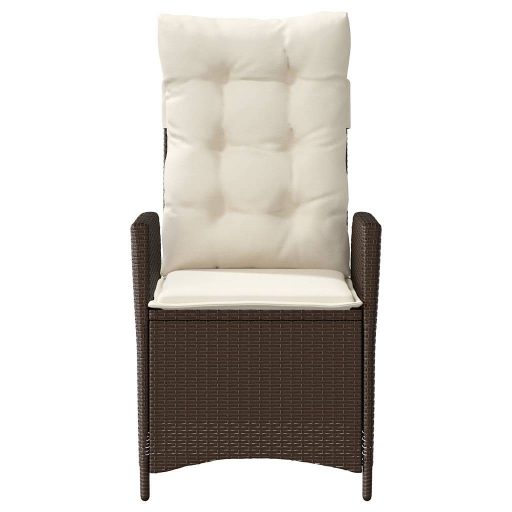 vidaXL Gartensessel Verstellbar mit Kissen Braun Poly Rattan