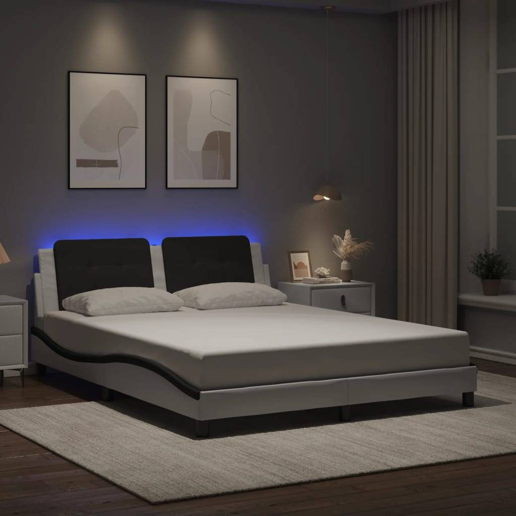 vidaXL Bettgestell mit LED ohne Matratze "Zadar" Weiß und Schwarz 160x200 cm Kunstleder