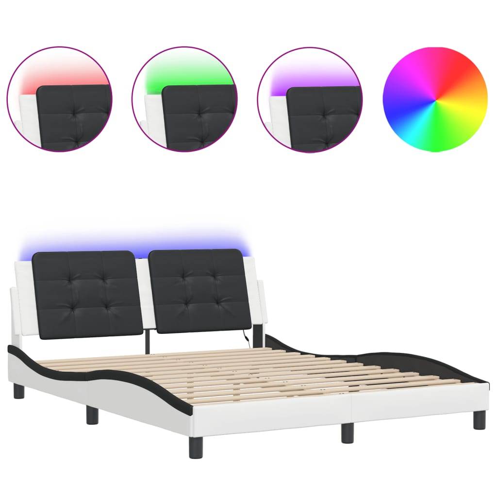 vidaXL Bettgestell mit LED ohne Matratze "Zadar" Weiß und Schwarz 160x200 cm Kunstleder