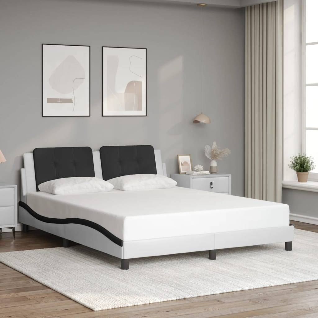 vidaXL Bettgestell mit LED ohne Matratze "Zadar" Weiß und Schwarz 160x200 cm Kunstleder