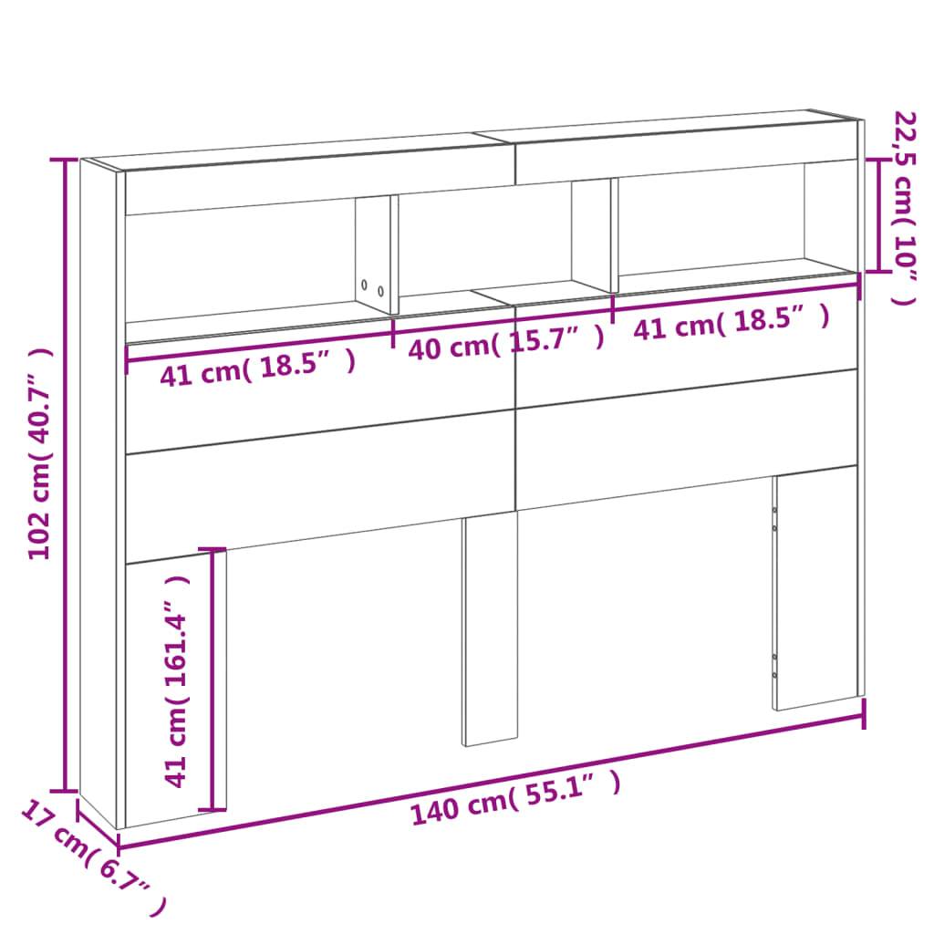 vidaXL LED-Kopfteil mit Ablagen Räuchereiche 140x17x102 cm