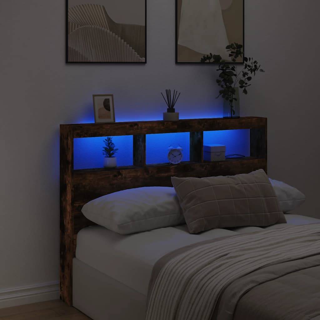 vidaXL LED-Kopfteil mit Ablagen Räuchereiche 140x17x102 cm