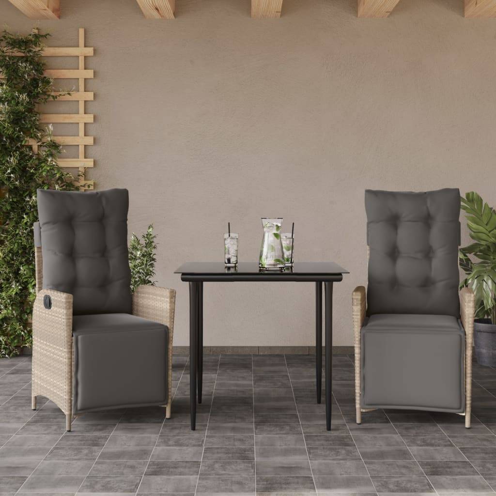 vidaXL 3-tlg. Garten-Essgruppe mit Kissen Hellgrau Poly Rattan