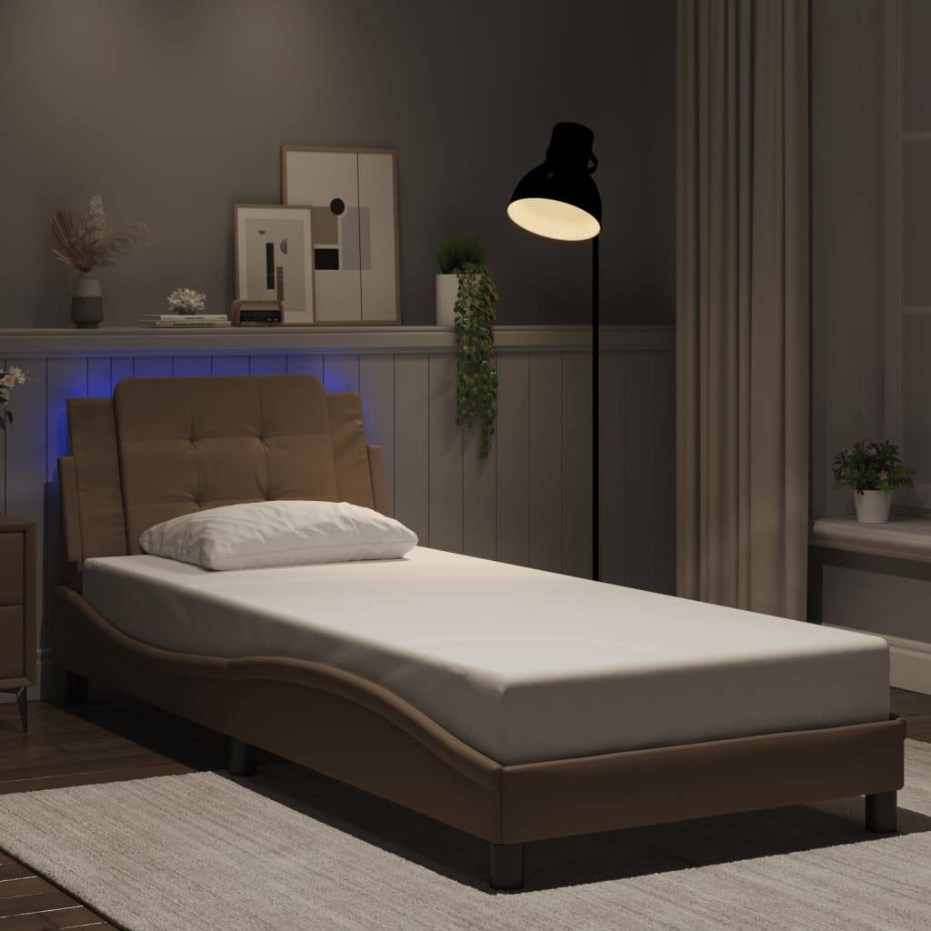 vidaXL Bettgestell mit LED ohne Matratze "Zadar" Cappuccino-Braun 100x200 cm Kunstleder