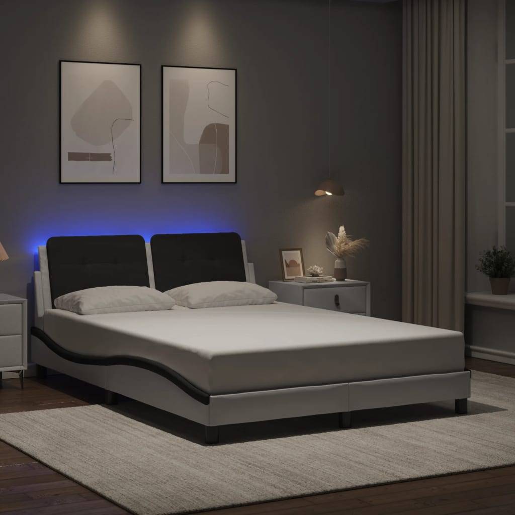 vidaXL Bettgestell mit LED ohne Matratze "Zadar" Weiß und Schwarz 120x200 cm Kunstleder