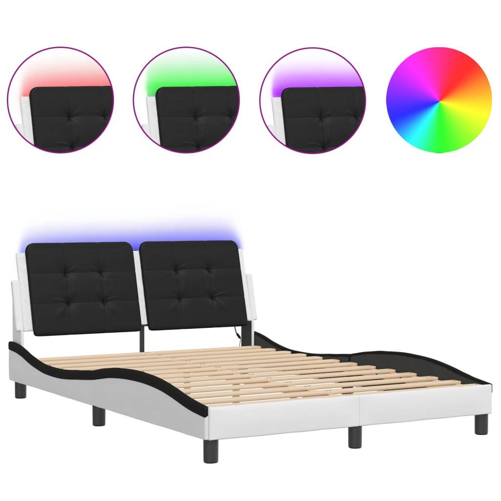 vidaXL Bettgestell mit LED ohne Matratze "Zadar" Weiß und Schwarz 120x200 cm Kunstleder