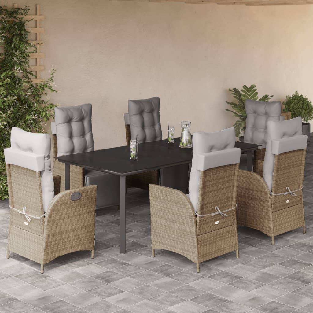 vidaXL 7-tlg. Garten-Essgruppe mit Kissen Beigemischung Poly Rattan
