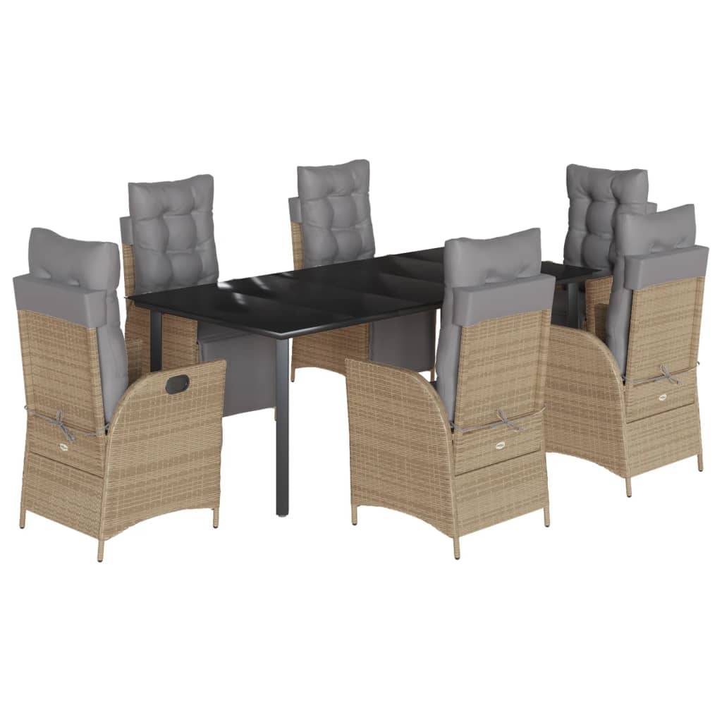 vidaXL 7-tlg. Garten-Essgruppe mit Kissen Beigemischung Poly Rattan