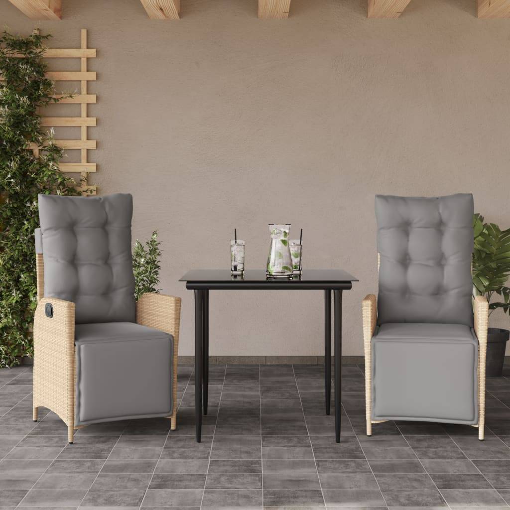 vidaXL 3-tlg. Garten-Essgruppe mit Kissen Beigemischung Poly Rattan