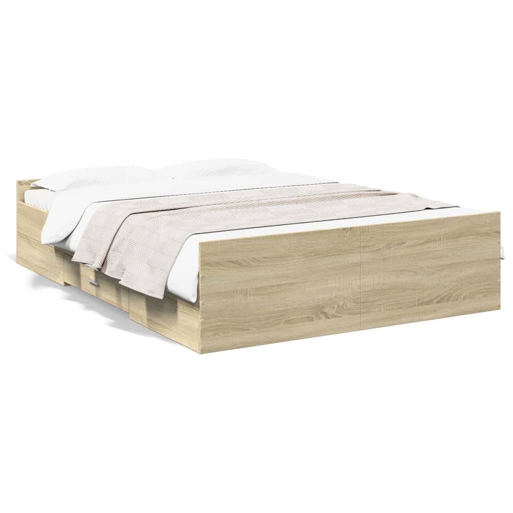 vidaXL Bettgestell mit Schubladen Sonoma-Eiche 140x190cm Holzwerkstoff