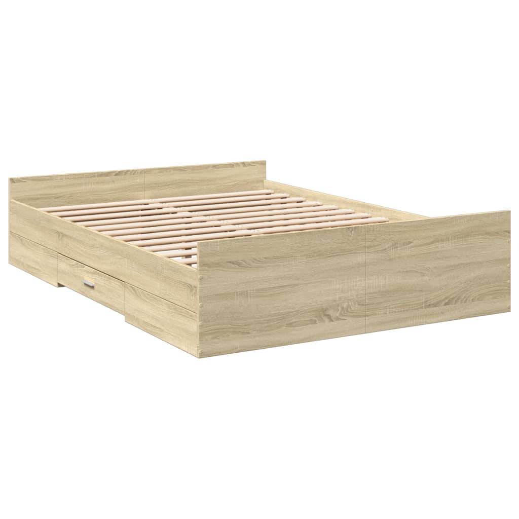 vidaXL Bettgestell mit Schubladen Sonoma-Eiche 140x190cm Holzwerkstoff