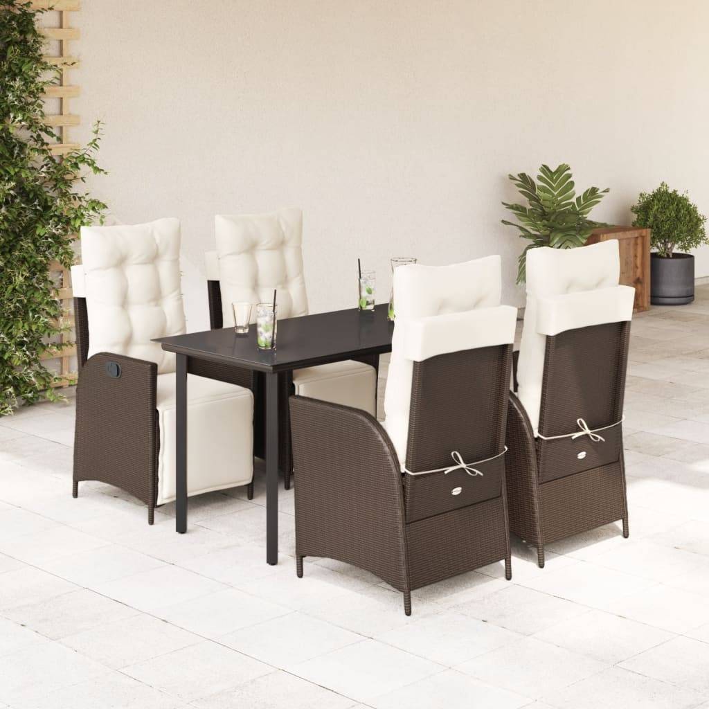 vidaXL 5-tlg. Garten-Essgruppe mit Kissen Braun Poly Rattan