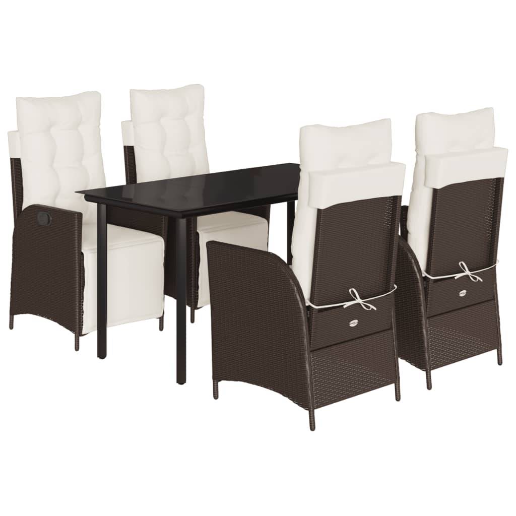 vidaXL 5-tlg. Garten-Essgruppe mit Kissen Braun Poly Rattan