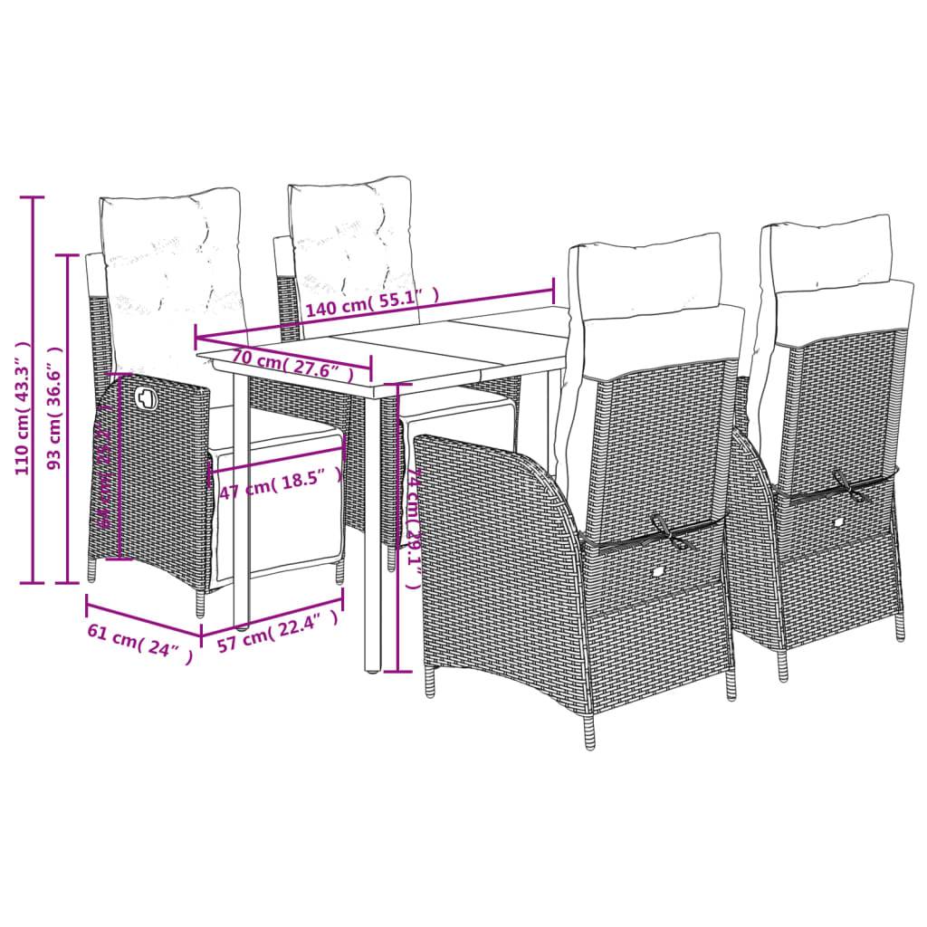 vidaXL 5-tlg. Garten-Essgruppe mit Kissen Beigemischung Poly Rattan