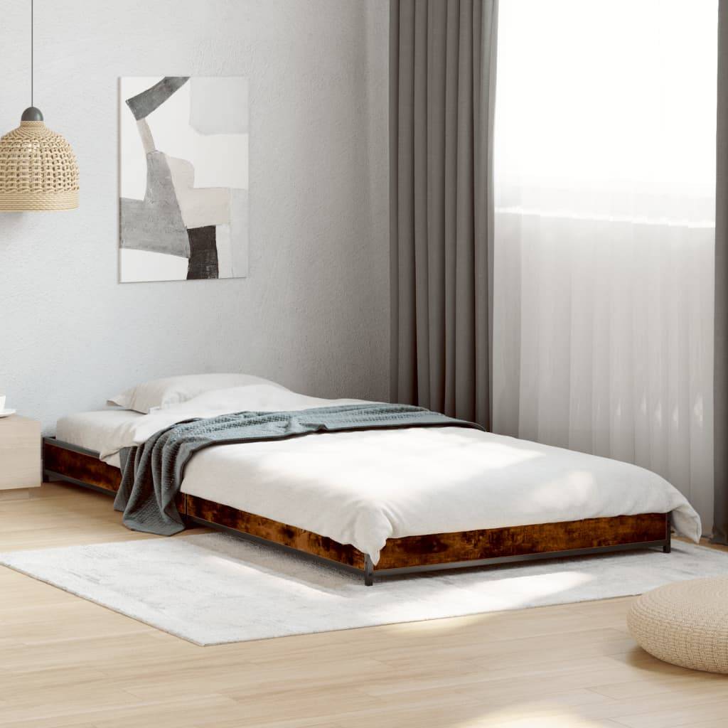 vidaXL Bettgestell Räuchereiche 100x200 cm Holzwerkstoff und Metall