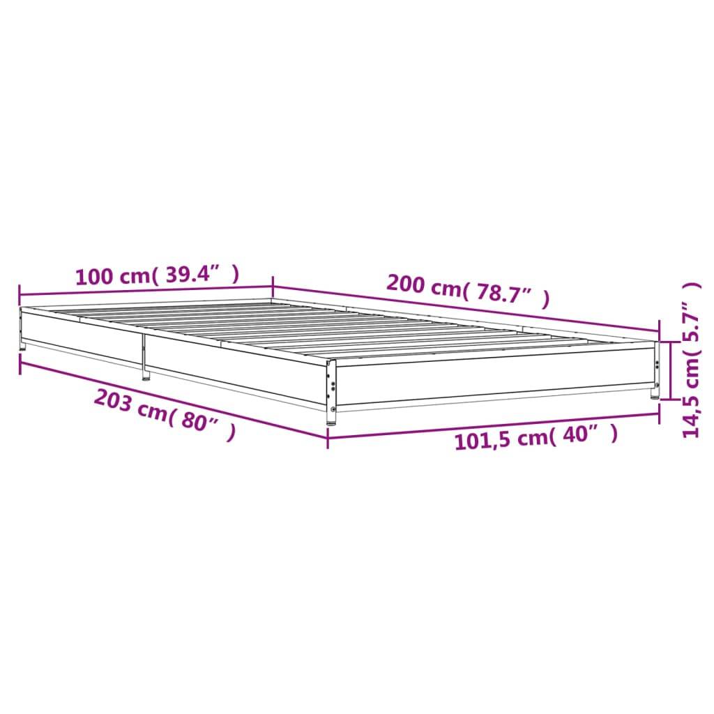 vidaXL Bettgestell Räuchereiche 100x200 cm Holzwerkstoff und Metall