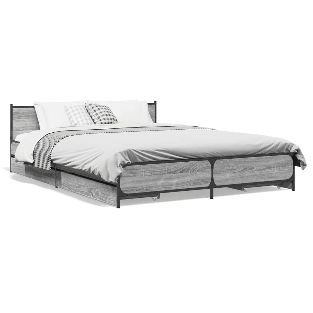 vidaXL Bettgestell mit Schubladen Grau Sonoma 135x190 cm Holzwerkstoff