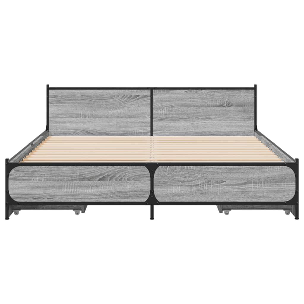 vidaXL Bettgestell mit Schubladen Grau Sonoma 135x190 cm Holzwerkstoff