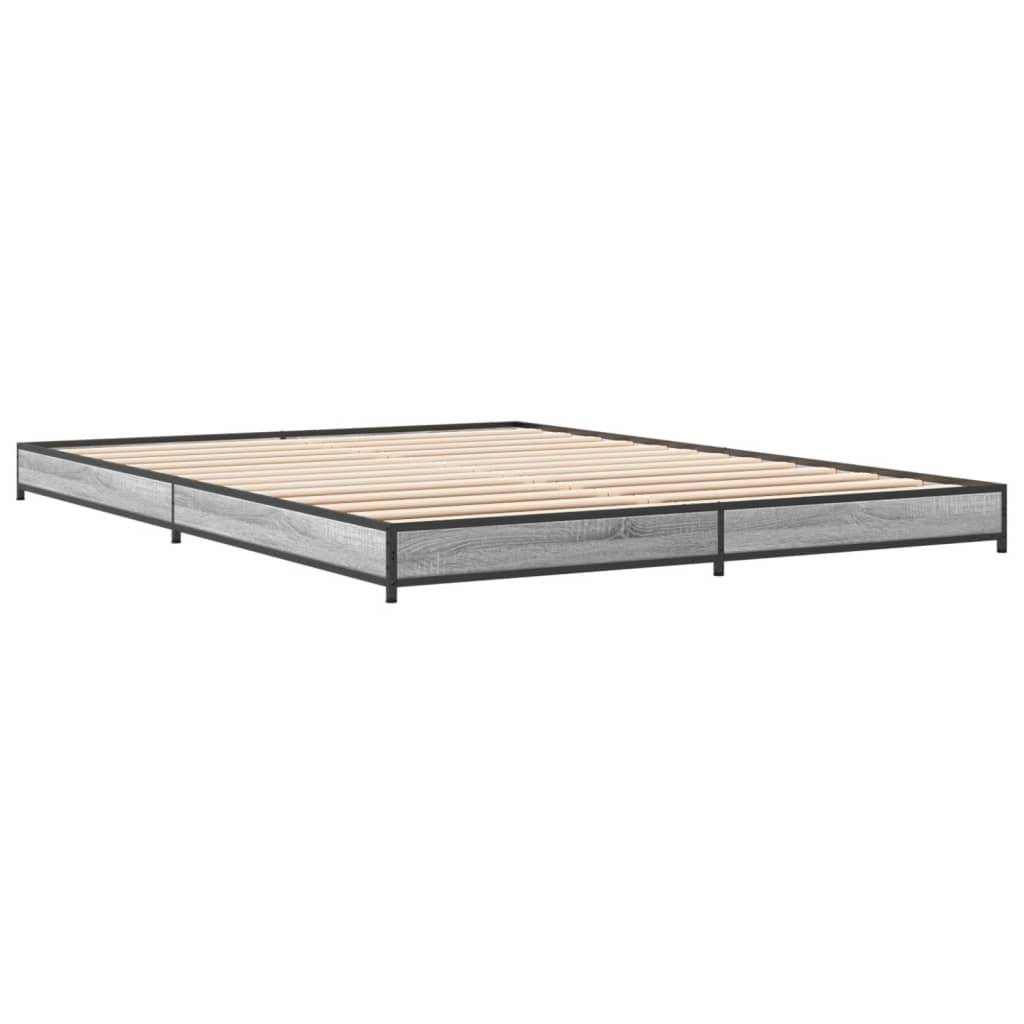 vidaXL Bettgestell Grau Sonoma 120x200 cm Holzwerkstoff und Metall
