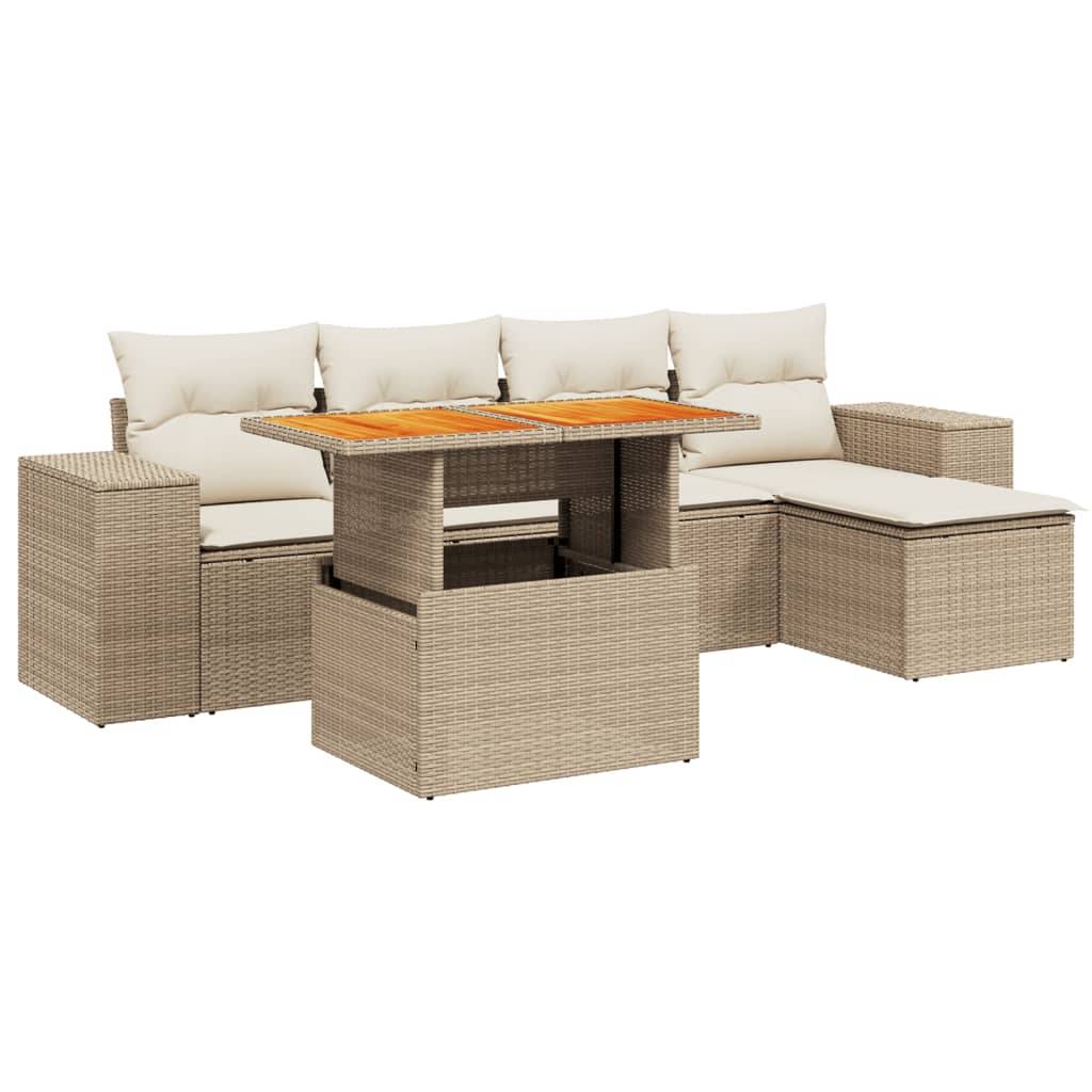 vidaXL 6-tlg. Garten-Sofagarnitur mit Kissen Beige Poly Rattan