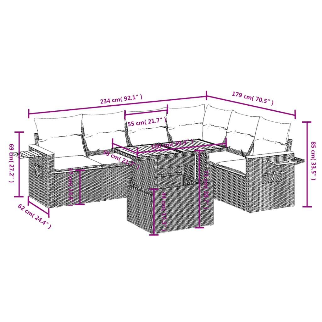 vidaXL 7-tlg. Garten-Sofagarnitur mit Kissen Grau Poly Rattan