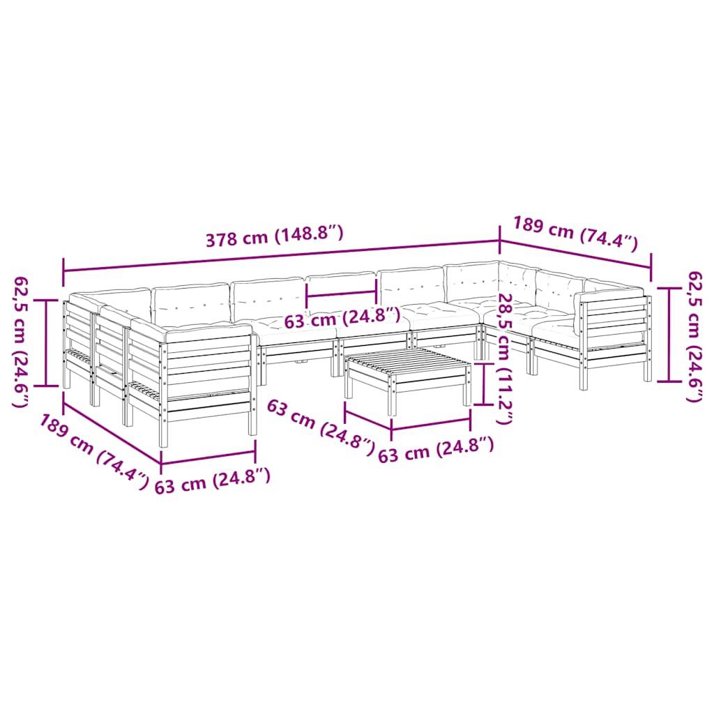 vidaXL 11-tlg. Garten-Sofagarnitur mit Kissen Kiefernholz Imprägniert