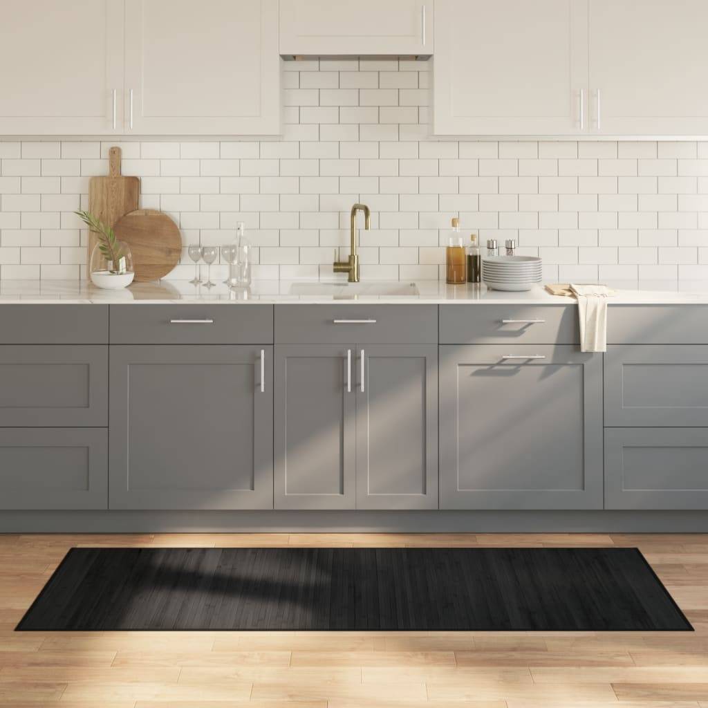 vidaXL Teppich Rechteckig Schwarz 70x200 cm Bambus