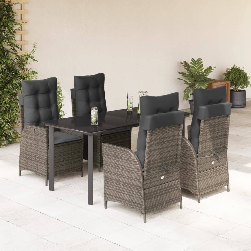 vidaXL 5-tlg. Garten-Essgruppe mit Kissen Grau Poly Rattan