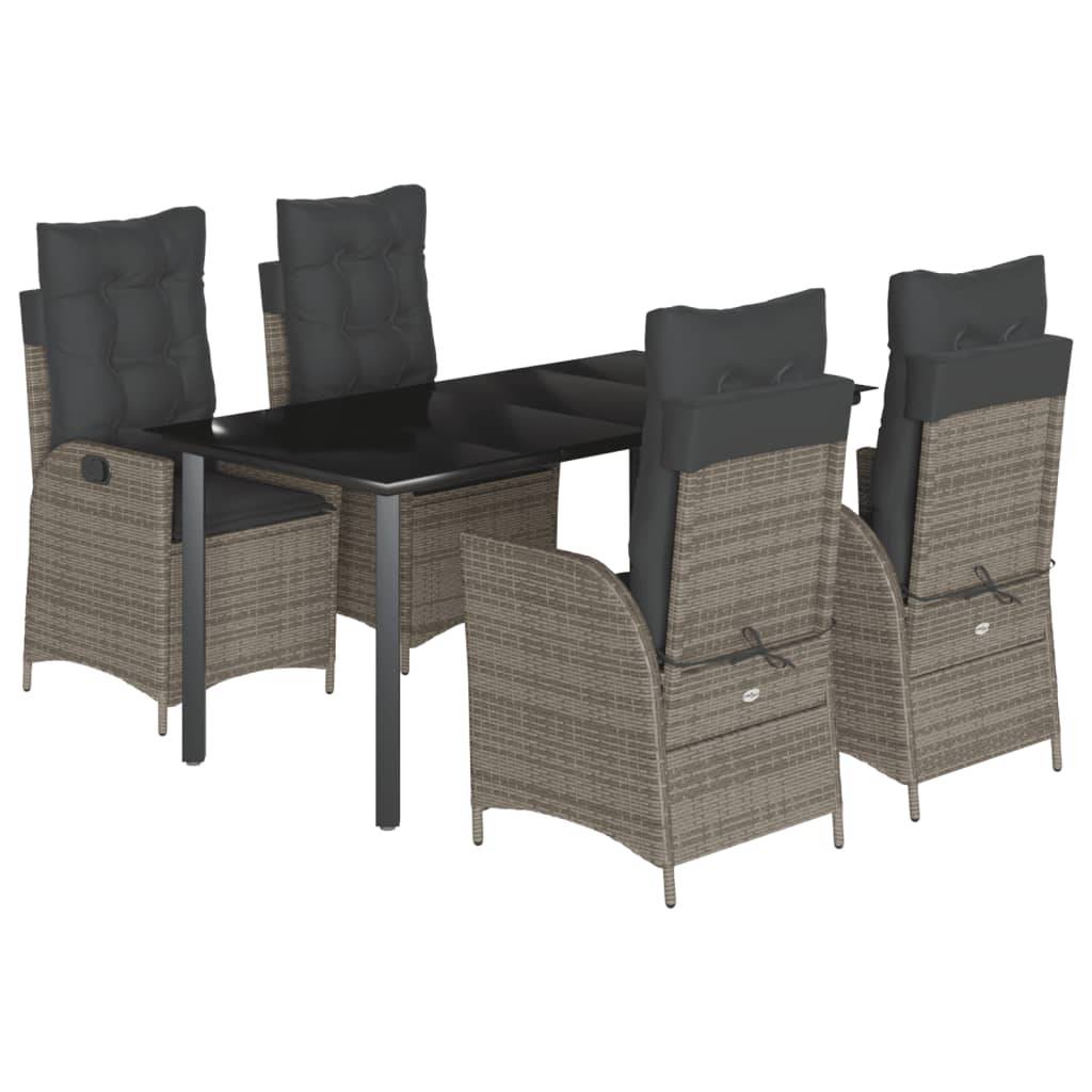 vidaXL 5-tlg. Garten-Essgruppe mit Kissen Grau Poly Rattan