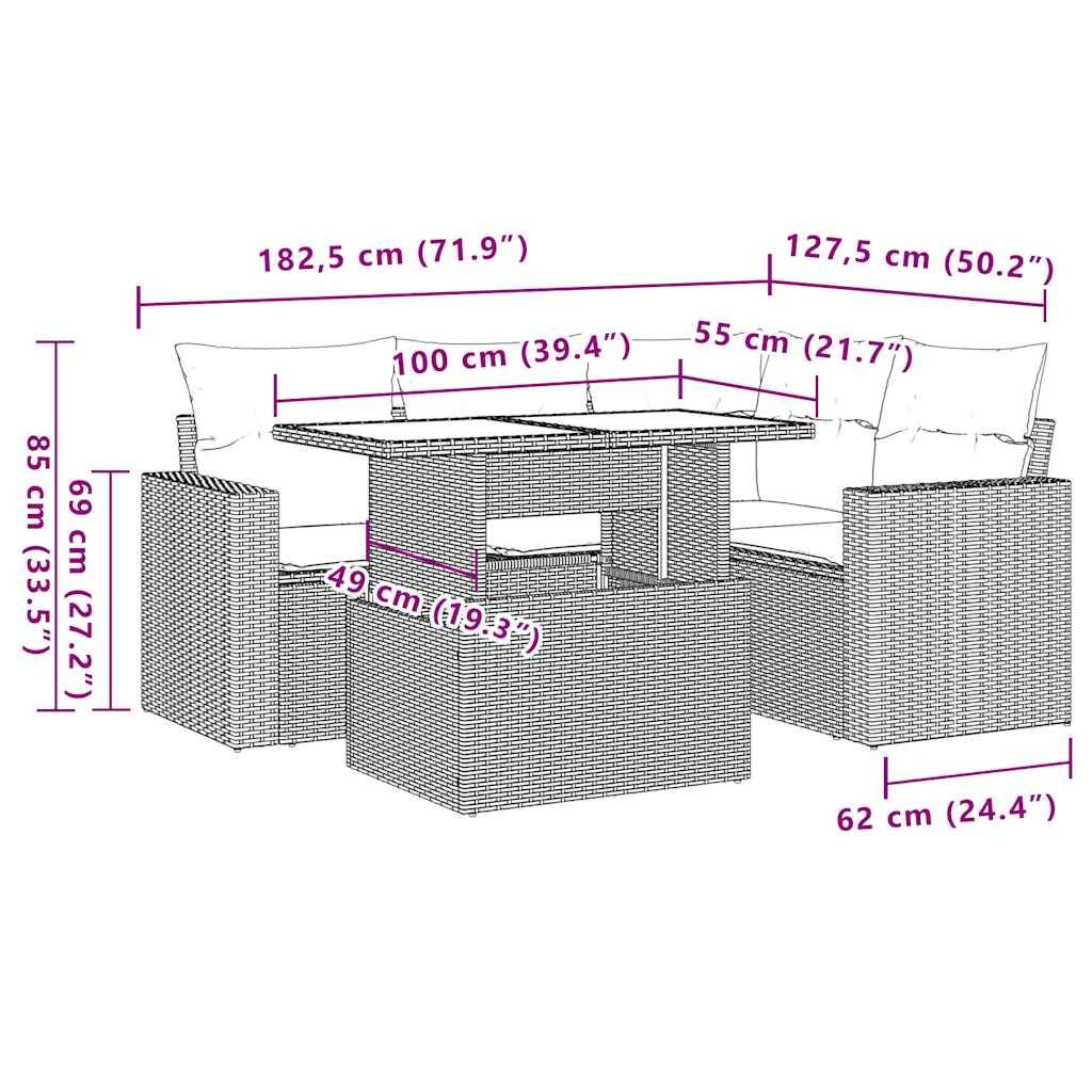 vidaXL 5-tlg. Garten-Sofagarnitur mit Kissen Schwarz Poly Rattan