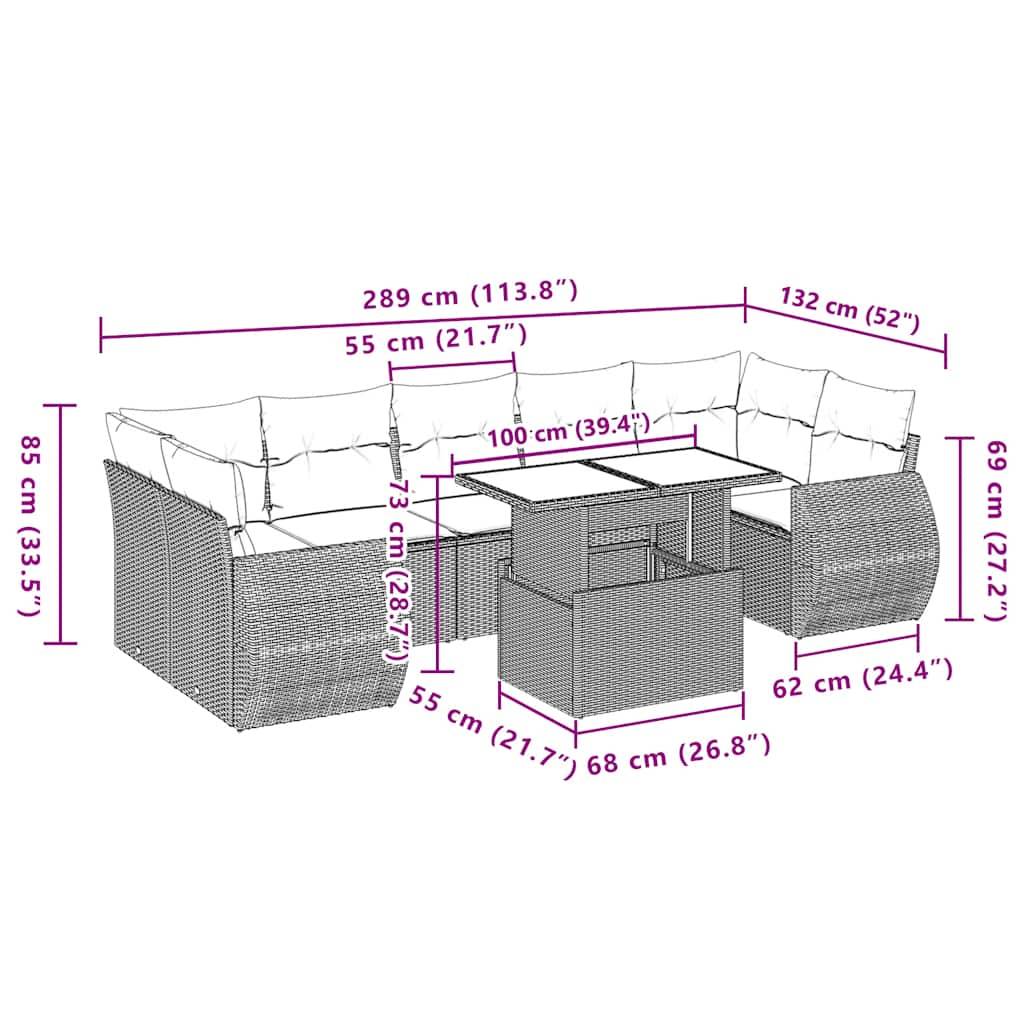 vidaXL 8-tlg. Garten-Sofagarnitur mit Kissen Schwarz Poly Rattan