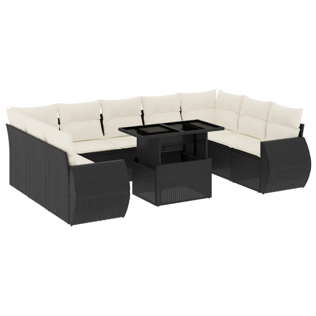 vidaXL 10-tlg. Garten-Sofagarnitur mit Kissen Schwarz Poly Rattan