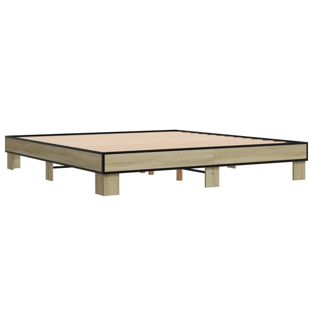 vidaXL Bettgestell Sonoma-Eiche 200x200 cm Holzwerkstoff und Metall