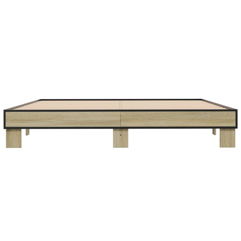 vidaXL Bettgestell Sonoma-Eiche 200x200 cm Holzwerkstoff und Metall