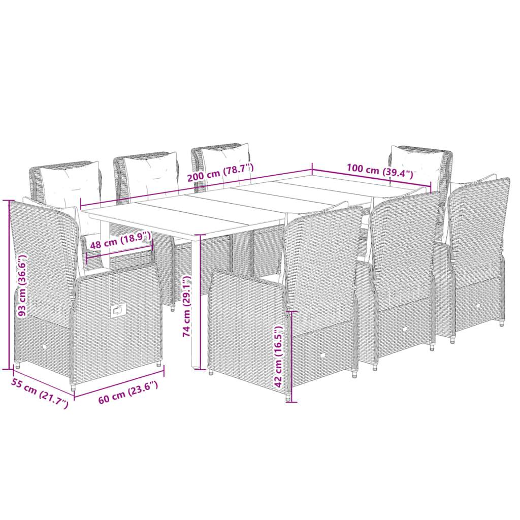 vidaXL 9-tlg. Garten-Essgruppe mit Kissen Schwarz Poly Rattan