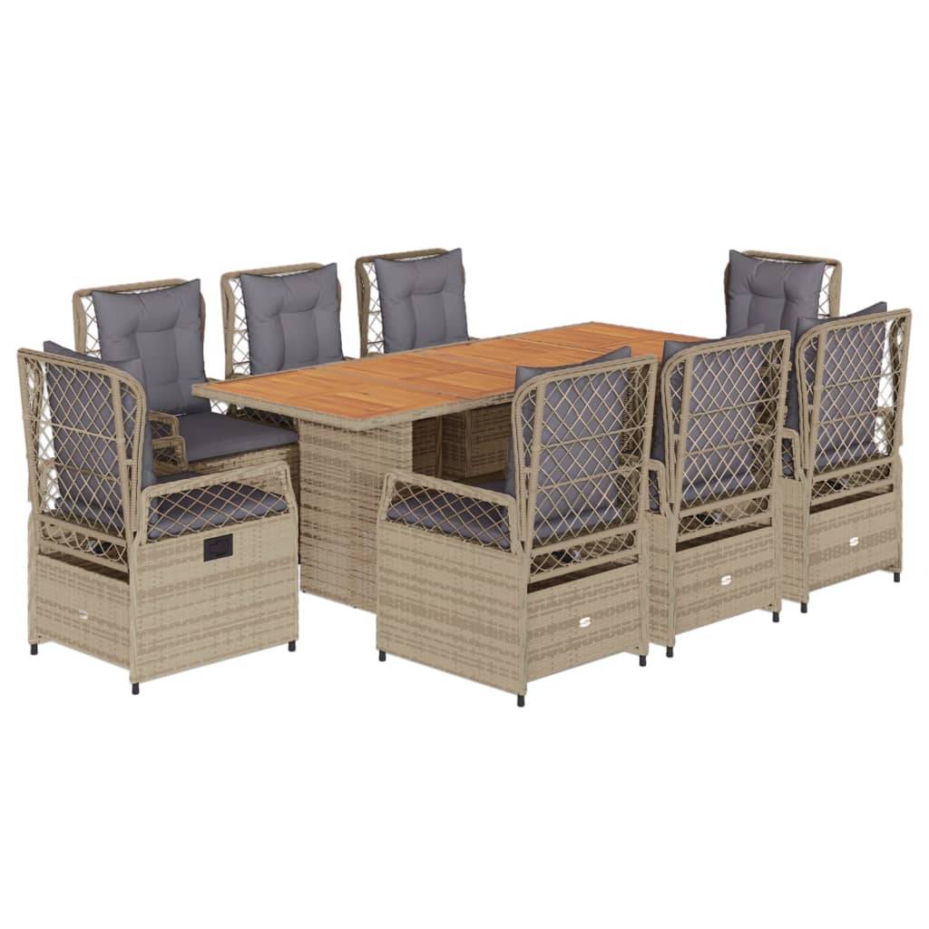 vidaXL 9-tlg. Garten-Essgruppe mit Kissen Beige Poly Rattan