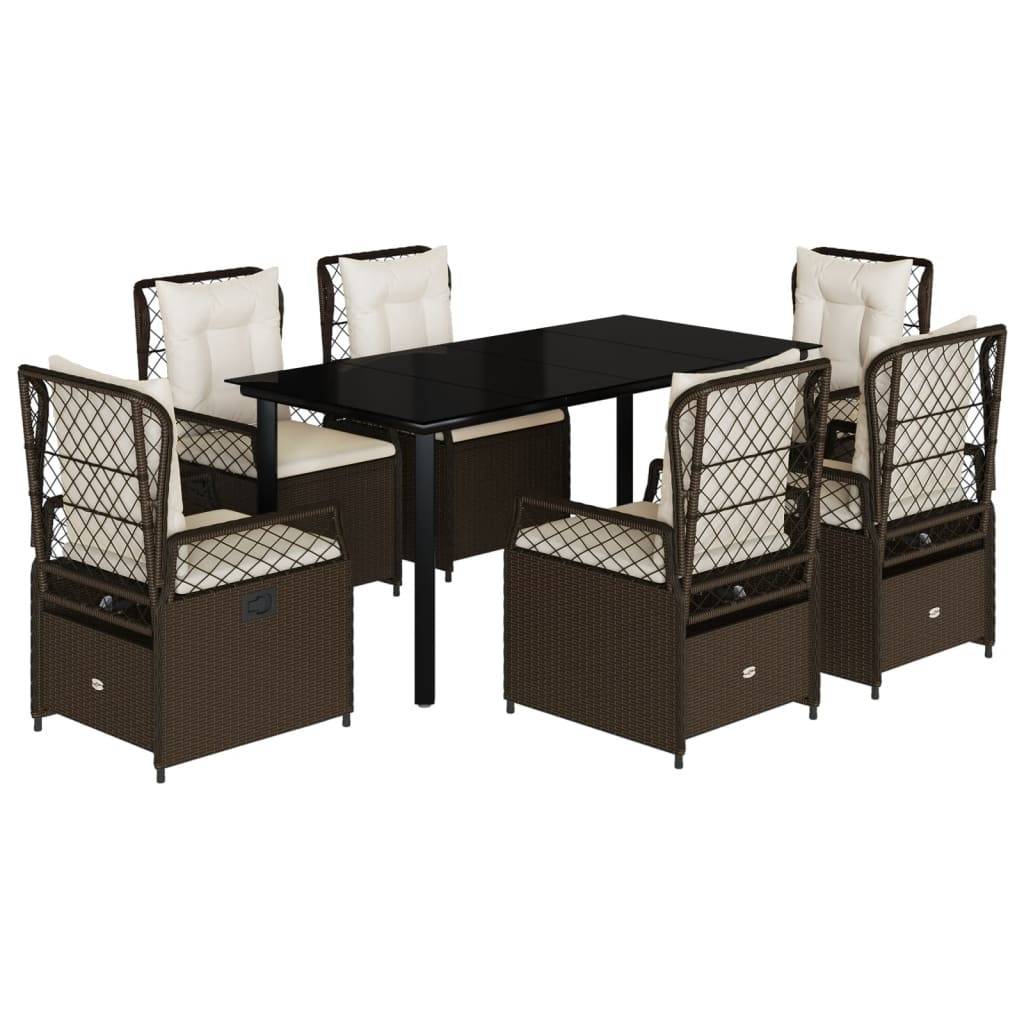 vidaXL 7-tlg. Garten-Essgruppe mit Kissen Braun Poly Rattan