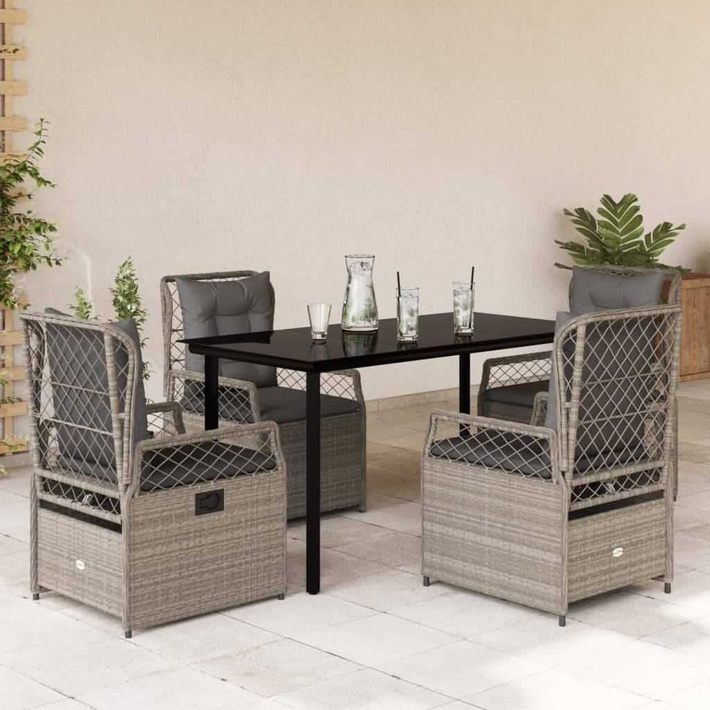 vidaXL 5-tlg. Garten-Essgruppe mit Kissen Hellgrau Poly Rattan