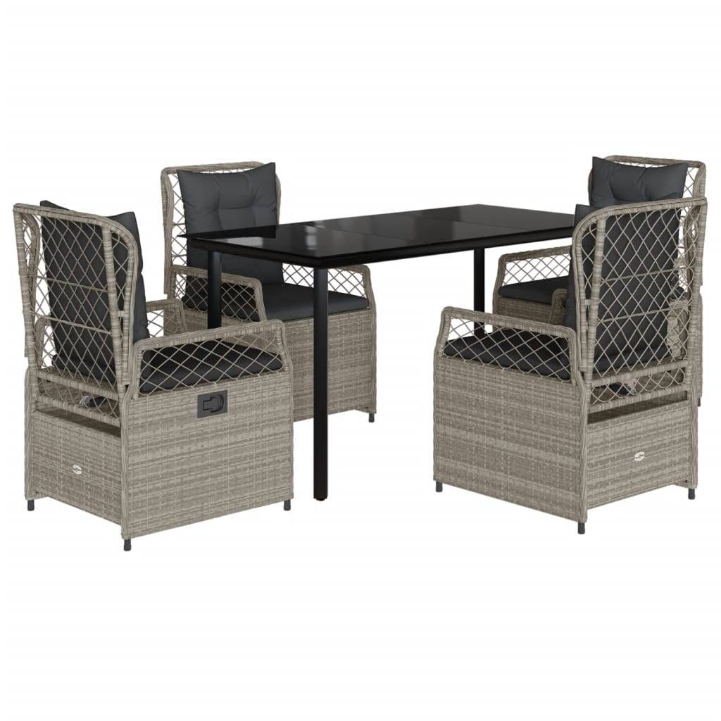 vidaXL 5-tlg. Garten-Essgruppe mit Kissen Hellgrau Poly Rattan