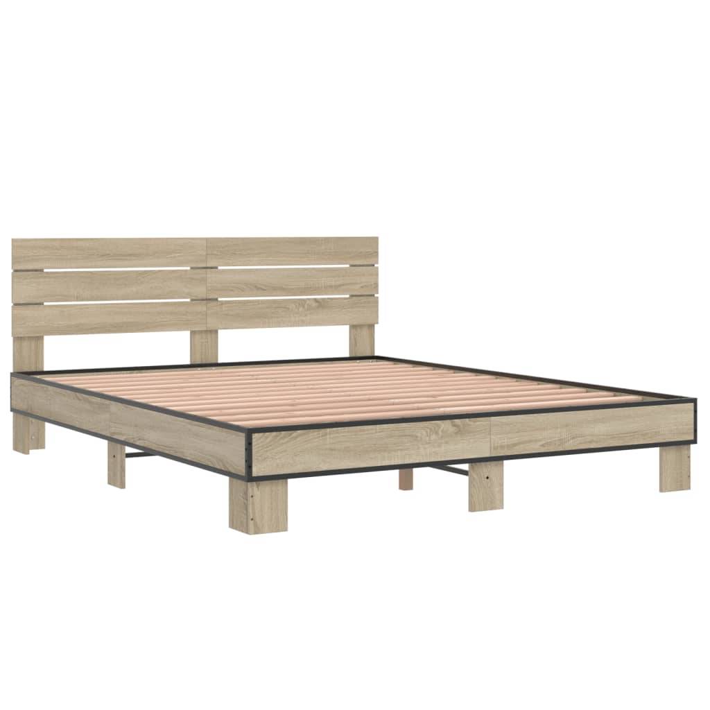 vidaXL Bettgestell Sonoma-Eiche 150x200 cm Holzwerkstoff und Metall