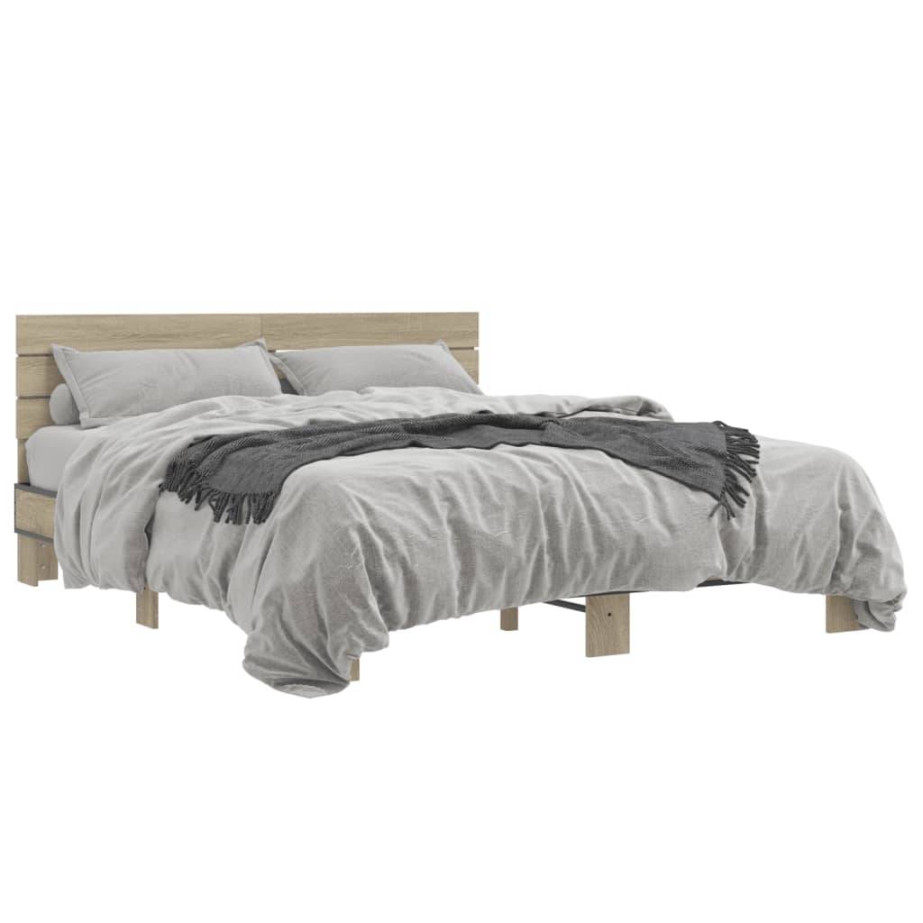 vidaXL Bettgestell Sonoma-Eiche 150x200 cm Holzwerkstoff und Metall