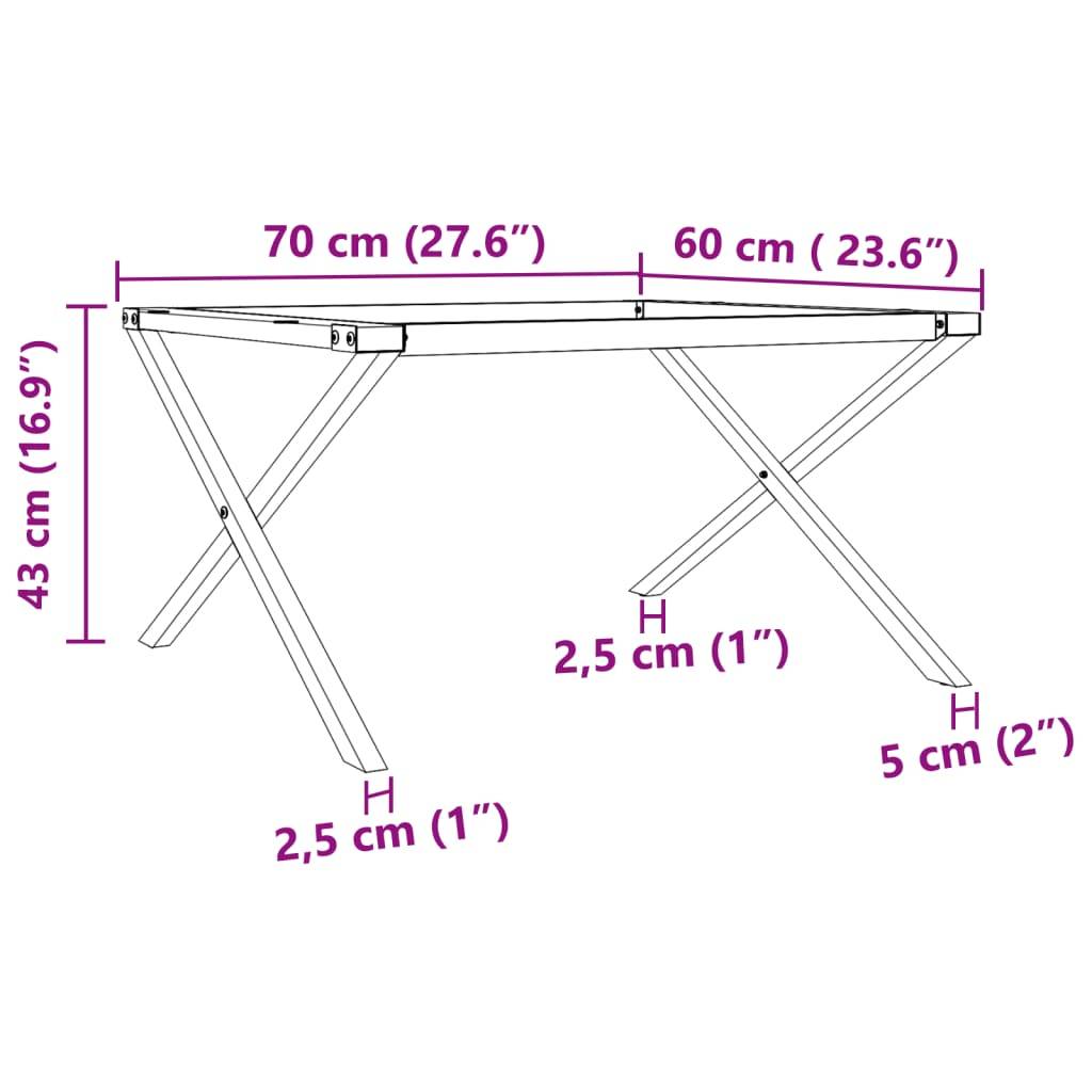 vidaXL Couchtisch-Gestell in X-Form 70x60x43 cm Stahl